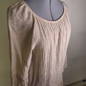 Fred David Cream Lightweight Blouse W/crochet Detailed Sleeve Size Med